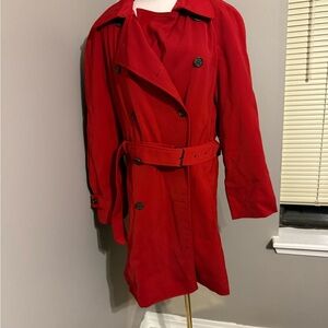 Women's Red Double-Breasted Trench Coat